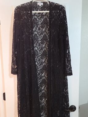 LLR Long Black Lace Sarah Cardigan Swimsuit Cover Up Women's L